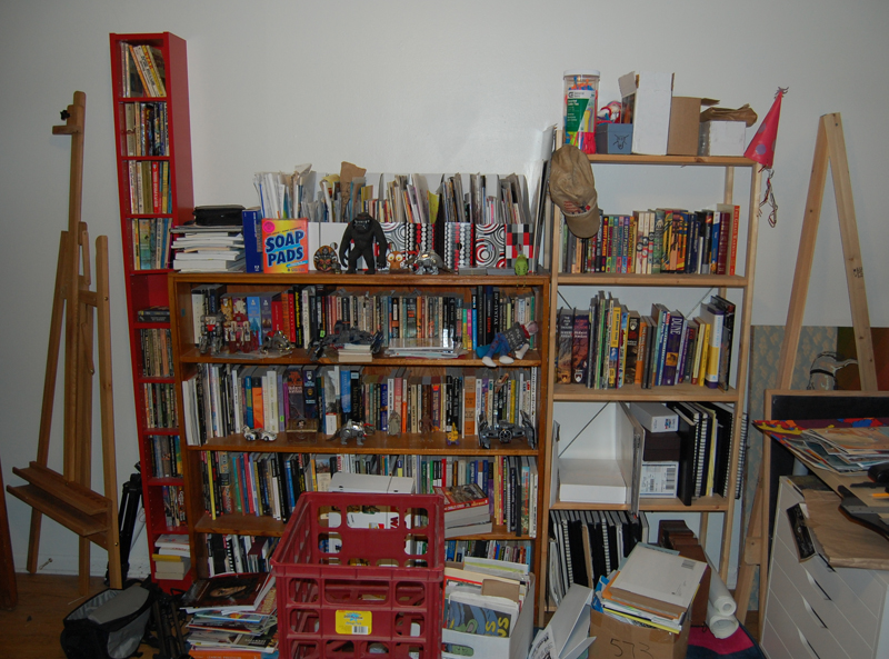The North Wall (Bookcases) of my Studio before Cleaning
