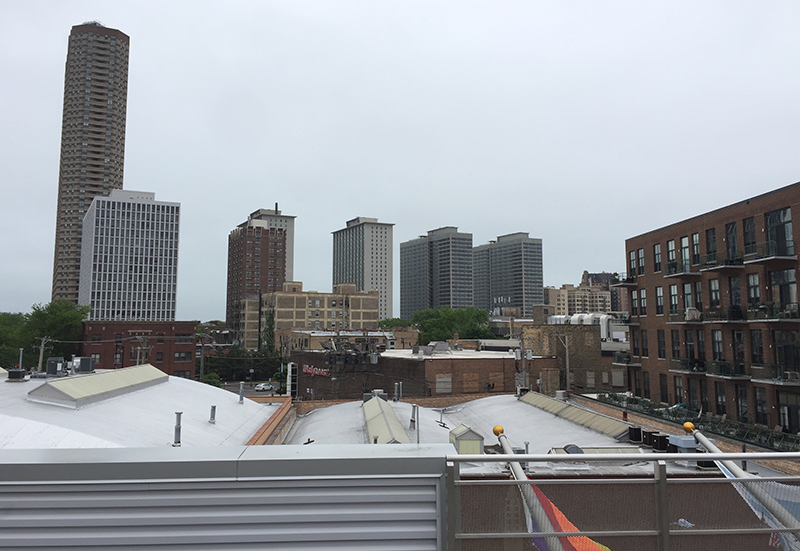 View from the balcony of the third floor of the Center on Halstead