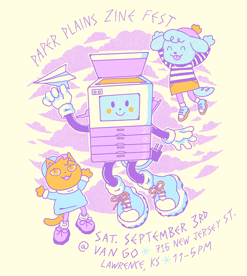 Paper Plains Zine Fest flyer: Saturday September 3rd at Van Go, 715 New Jersey St., Lawrence, KS, 11am to 5pm