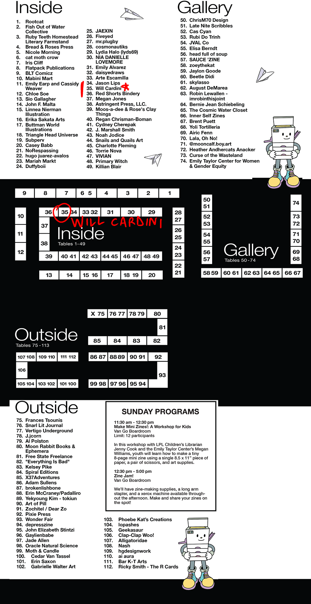 Paper Plains Zine Fest 2 table map